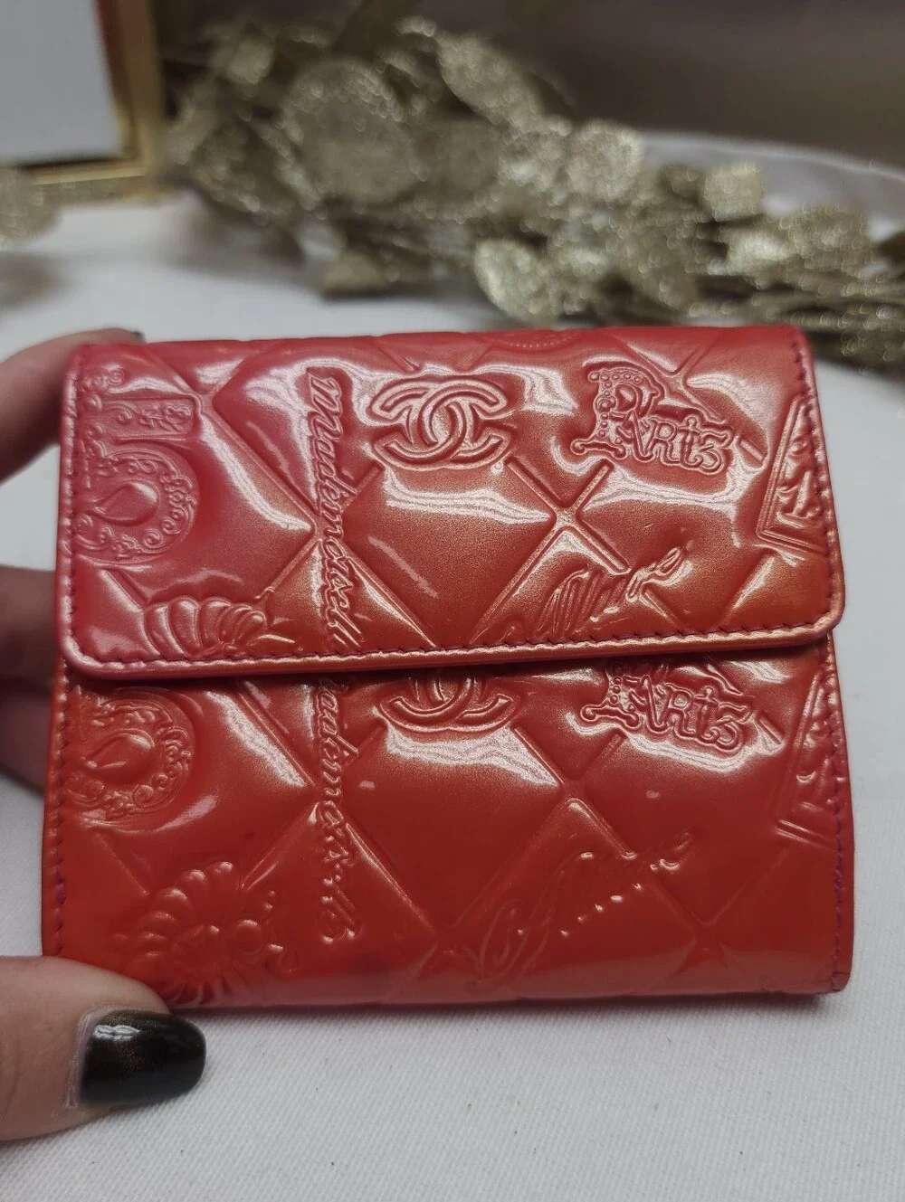 Authentic Chanel Embossed Leather Wallet With COA